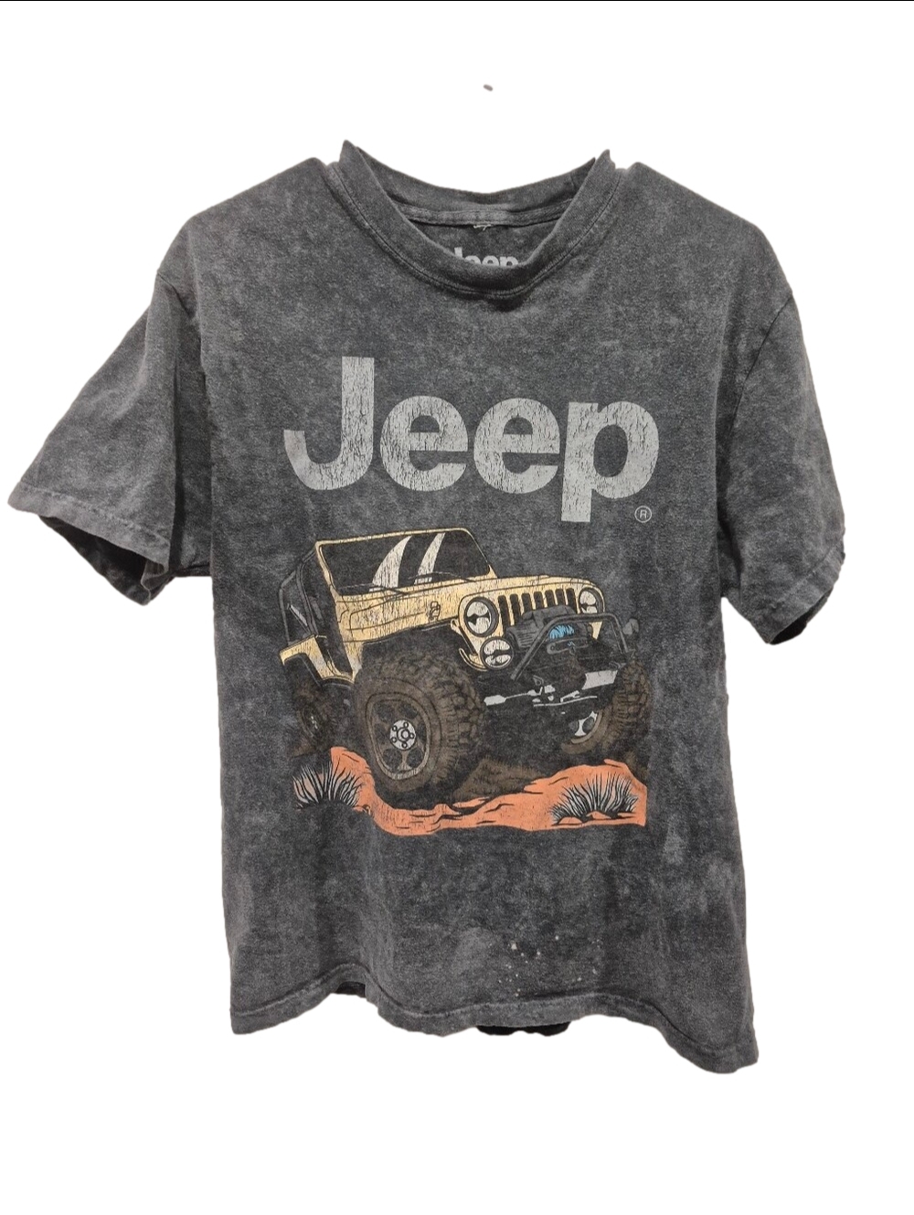 Jeep Graphic T-Shirt Acid Wash Charcoal Grey Men's Medium